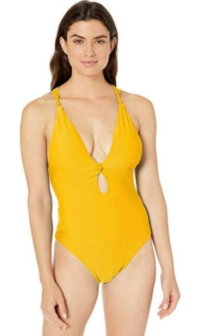 Bar III Brand Plunge One Piece Swimsuit Marigold Size Medium NWOT